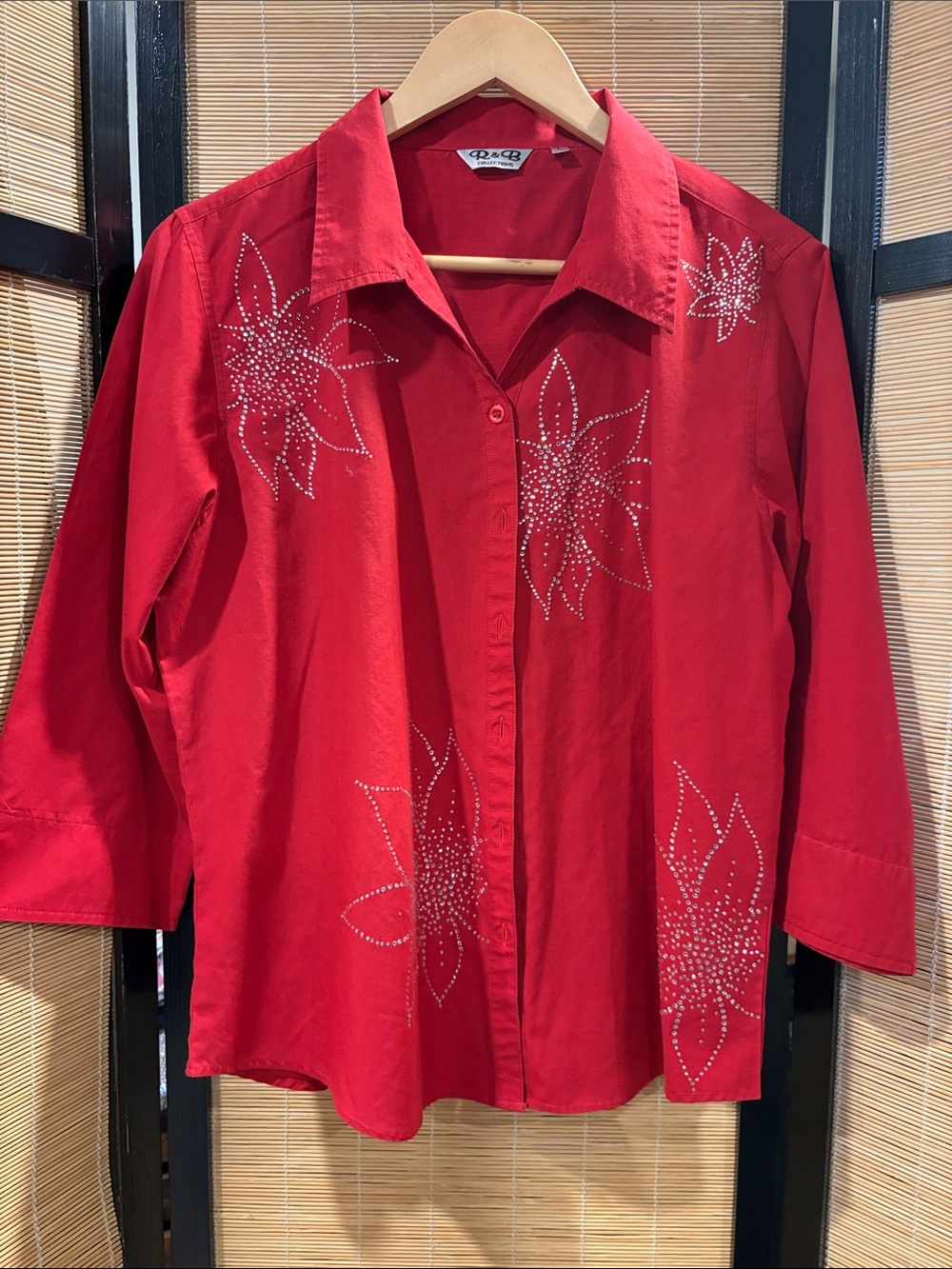 Red Embellished Button-Front Women's Top